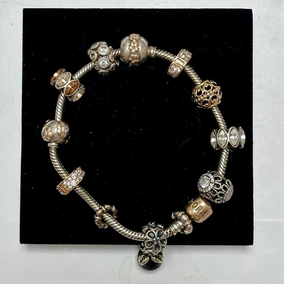 Pandora Gold and Silver Charm Bracelet with Intricate Beads